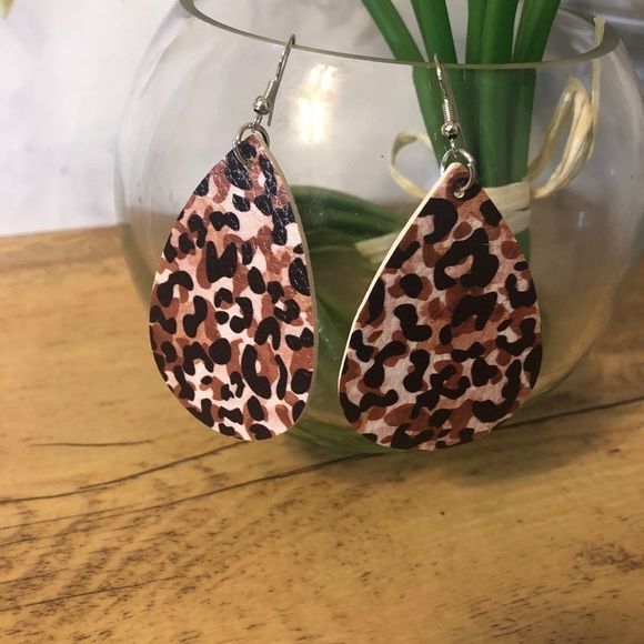 Jewelry - Faux Leather Animal Print Teardrop Earrings